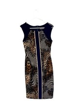 Frank Lyman Design - Animal Print Sleeveless Midi Dress Colorblock Fitted Size 6