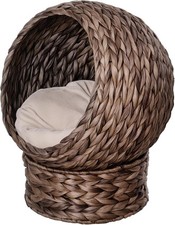 Handwoven Elevated Cat Bed W/ Soft Cushion  Egg Chair Shape Basket Kitty House