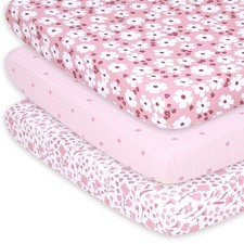 3-Pack Fitted Playard Sheets - Soft  Breathable Baby Girl Mini Crib Sheets, ...