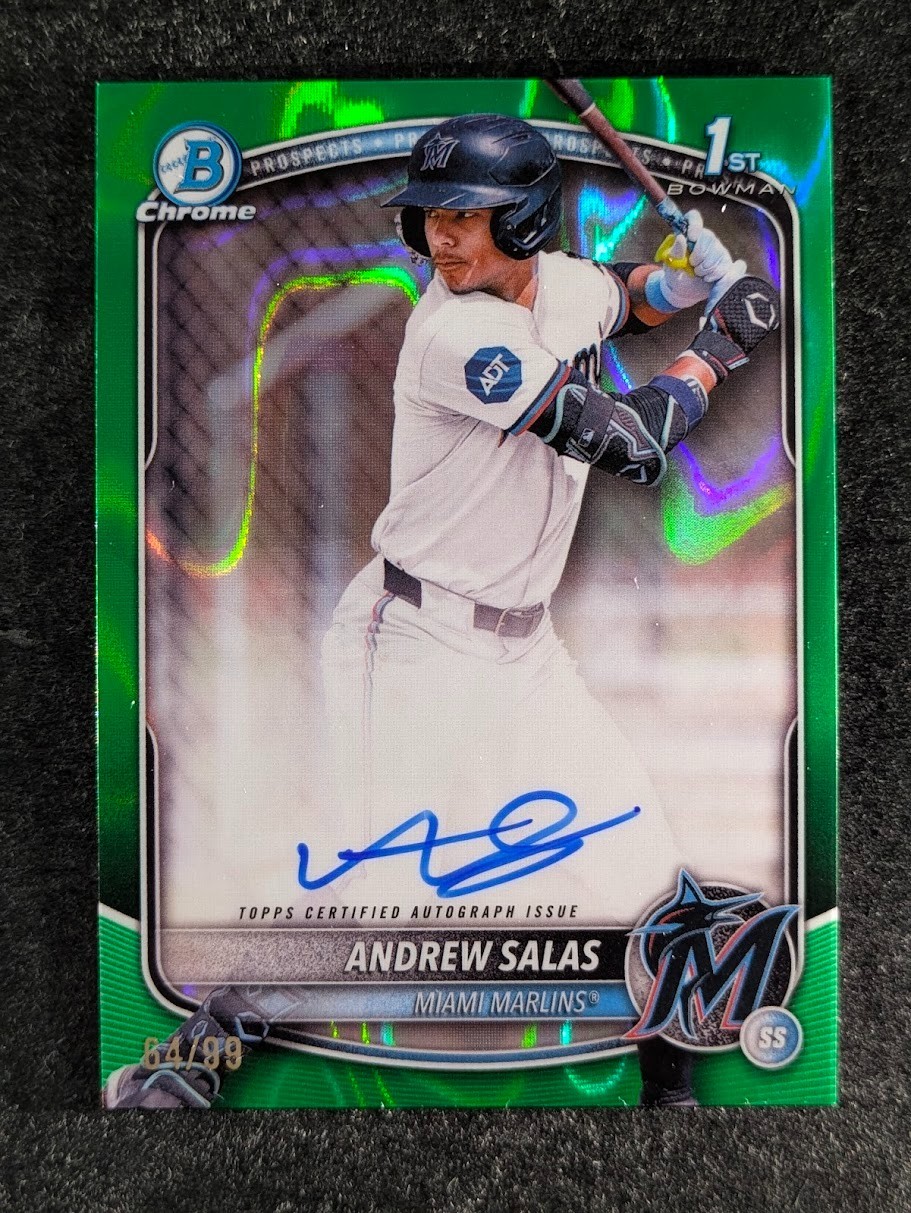 2025 Bowman Chrome ANDREW SALAS 64/99 1st Auto Green Lava Refractor Prospect SP