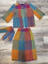 Vtg AC Sport 3 Pc Patchwork Skirt and Jacket Blazer Belt Suit Multi Color Boho S