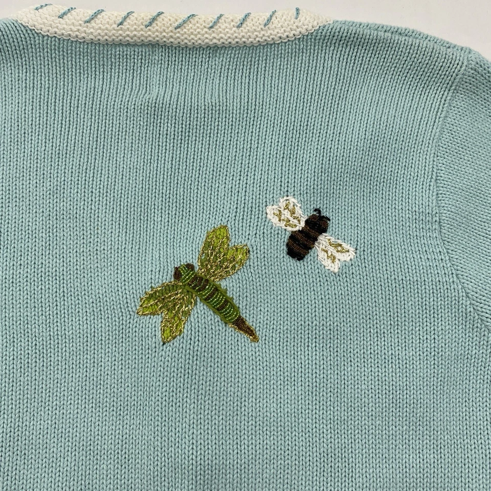 Storybook Knits Sweater Cardigan Womens 2X Blue Sunflower Bee Ramie Cottagecore - Image 4 of 4