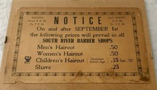 Vintage 1930s South River Barber Shops Haircut Price Cardboard Sign Behind Glass