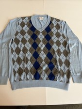 Lacoste Men  s Size 5 Diamond Argyle Sweater Cotton Long Sleeve Blue V-Neck Large
