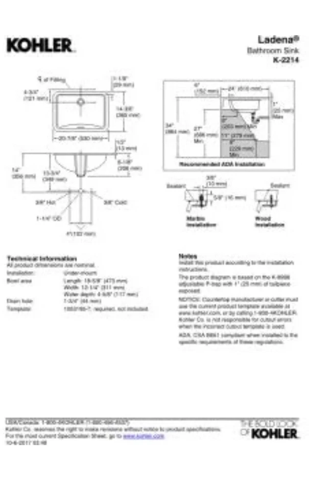 Fregadero de baño con desbordamiento Kohler Ladena 20-7/8" x 14-3/8" x 8-1/8" Foto 2 de 2