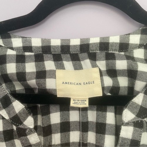 Neu mit Etikett American Eagle kariertes Langarmshirt schwarz & weiß Größe XS - Bild 8 von 10