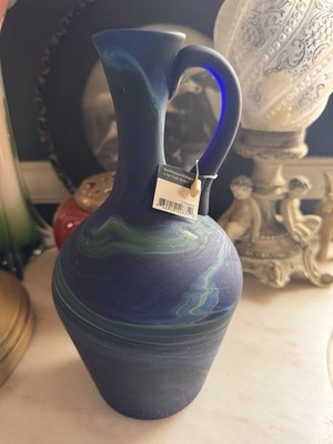 Ten Thousand Villages Phoenician Blue Decanter   Handcrafted Recycled Glass