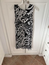 Loft Black & White Sleeveless Key Hole Back Midi SZ L EUC