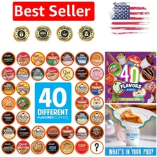 Delicious Variety Pack of Flavored Coffee Pods - 40 Count for Keurig 2.0