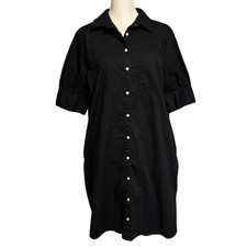 Old Navy Size M Shirt Dress Short Sleeves Black Pockets Cotton Poplin