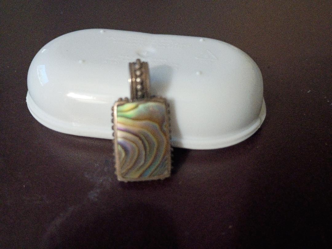 SS 925 Rectangular Inlaid Abalone Shell Pendant w… - image 2