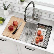 32" Stainless Steel Single Bowl Sink, 32x19" Undermount Workstation Kitchen Sink