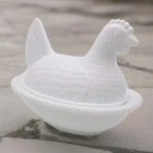 Vintage Indiana Milk White Color Depression Glass Hen on Nest