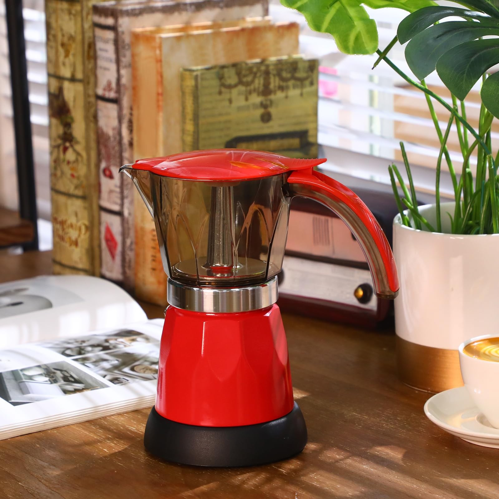 Electric Espresso Maker Transparent Coffee Maker Electric Moka Pot Portable A...