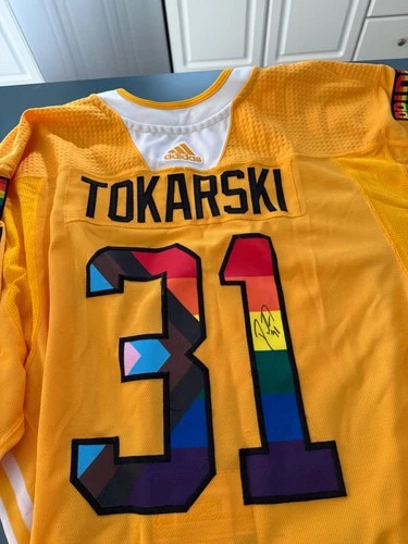 “Dustin Tokarski Signed NHL Pride Night Jersey – Adidas Made in Canada 58G