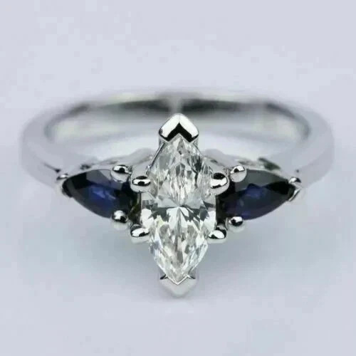 2CT Marquise Cut Lab Created Diamond Women Engagement Ring 14k White Gold Plated - Bild 3 von 5