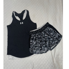 Under Armour Girls YMD Black Gray Mesh Athletic Shorts Tank Top Set