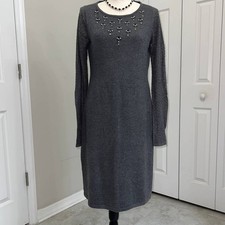 Ann Taylor Gray Sweater Dress with Embellished Chest Design - MT 