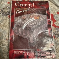 Vinyl Crochet Tablecloth Vintage Open Lace Oblong 54" X 72" Easy Clean Vinyl