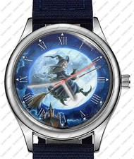 Full Moon Witch On Broom Trendy 38mm Face Wrist Watch