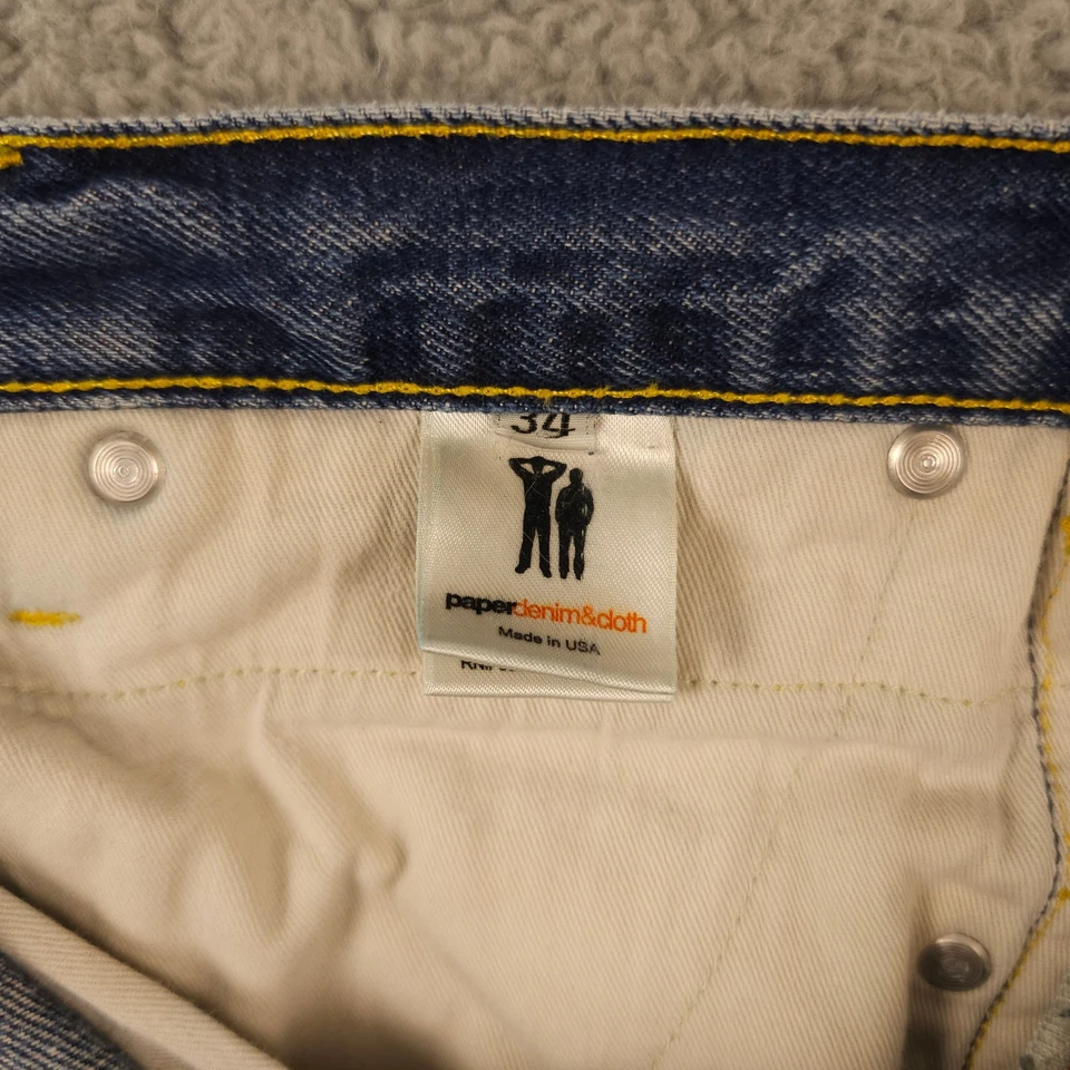 Paper Denim Cloth Jeans Mens 34x34 Blue New 2 Year Button Fly Thrashed Grunge - Image 3 of 4