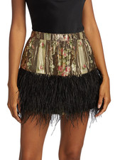 NWT 395 LOVESHACKFANCY "Risha" floral feather mini skirt - Midnight Ruby - M