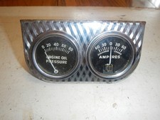Vintage Oil Pressure Amp Dual 2 Gauge Set Chrome Bracket Hot Rat Rod