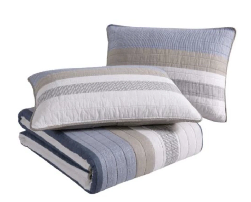 Juego de 2 edredón doble a rayas de algodón beige/gris Nautica Dover Foto 2 de 3