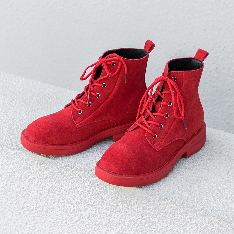 Mujeres botas Con Cordones Puntera rojoonda 3.5 cm Zapatos Tacón Bajo De Bloque Color Puro Ligero Mujeres botas Con Cordones Puntera rojoonda 3.5 cm Zapatos Tacón Bajo De Bloque Color Puro Ligero