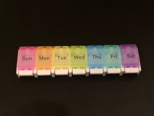 7 Days Pills Box Daily Medicine Holder Case Pill Organizer Push Button Weekly - Picture 5 of 6
