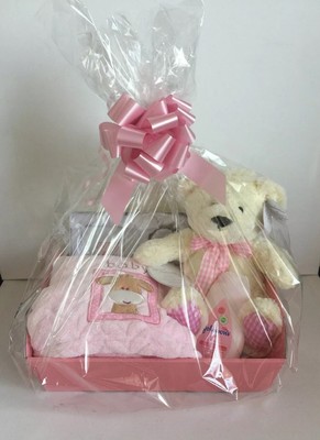pink basket for baby shower