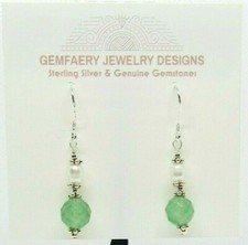 Sterling Silver Natural EMERALD  PEARL Dangle Earrings 5843...Handmade USA