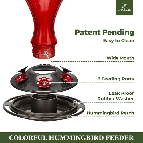 24-Ounce Glass Hummingbird Feeder 6 Feeding Ports Hanging Bird Nectar Feeder fo - Picture 3 of 6