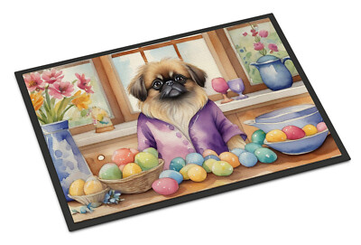 Pekingese Decorating Easter Eggs Doormat