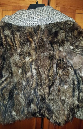 Custom Made Ladies Rabbits Fur Jacket Knit Sleeves & Collar Size Medium - Picture 2 of 6
