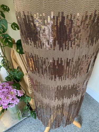 Wedding Races Party Copper Rosé Gold Sequin Fringe Cruise Elli White Dress 12 14 - Picture 18 of 24