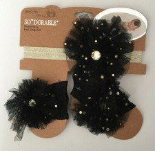 Black Tulle Gold Sparkly Infant Headwrap And Foot Wraps Set Size 0-6 M Festive