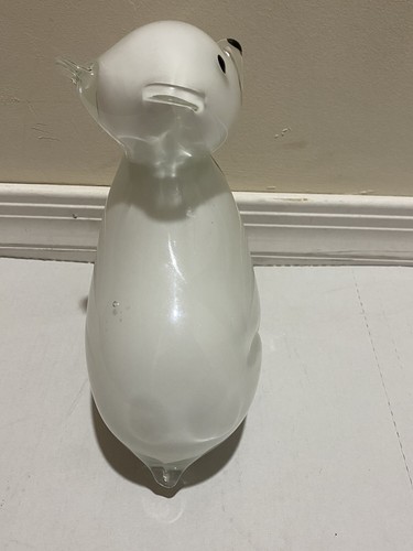 Murano Italy Style Glass Art White Polar Bear Black Eyes And Nose 7in - Picture 3 of 11
