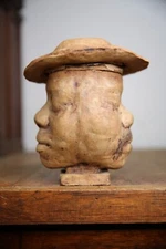 Vintage Southern Folk Art Pottery Double Face Jug cigar ashtray jar oddity