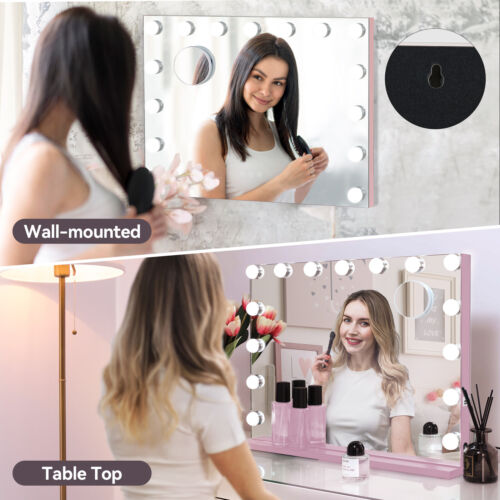 LED Lighted Hollywood Mirror 15 Bulbs Vanity Table Makeup Mirror 58x46cm w/ USB - Imagen 7 de 15
