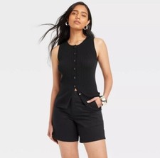 A New Day Women's Crewneck Button-Down Sweater Vest Black Plus Size XS NWOT
