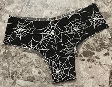 NWT VICTORIA'S SECRET PINK BLACK WHITE SPIDER WEB HALLOWEEN CHEEKSTER PANTIES