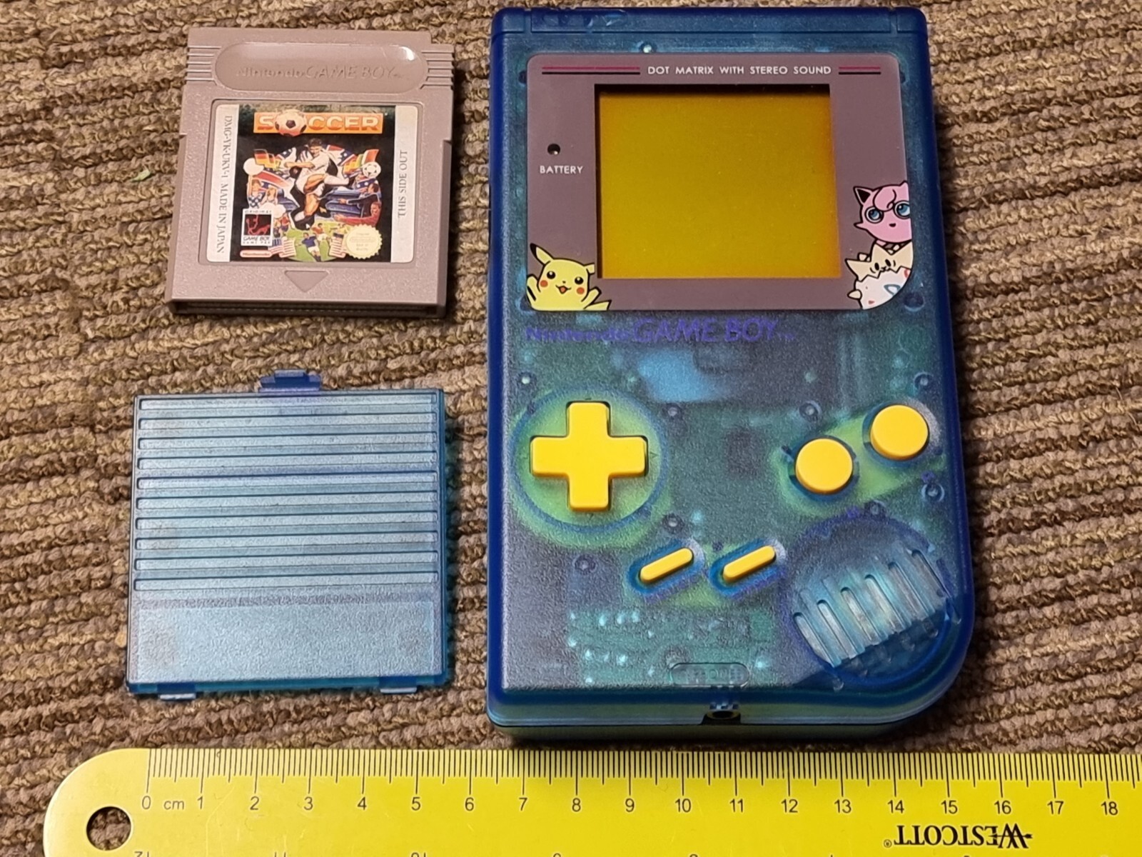 NINTENDO GAMEBOY ORIGINAL CONSOLE BUNDLE Clear Blue Modded Shell