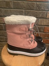 Cat And Jack Pink/ Black/ White Leather/ Rubber Girl  s Lined Boots Size 3