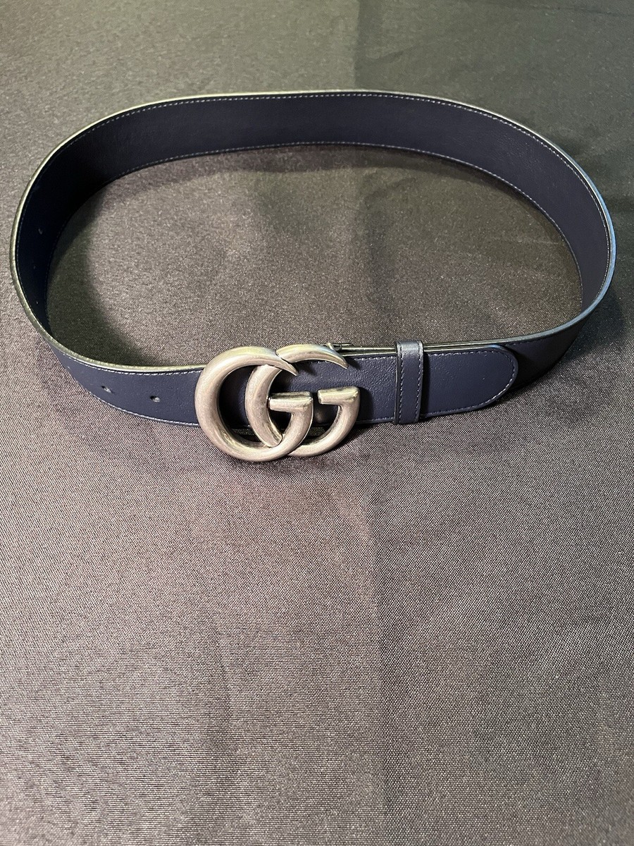 $540 GUCCI MARMONT BELT MONOGRAM GG G BLUE LEATHER 397660