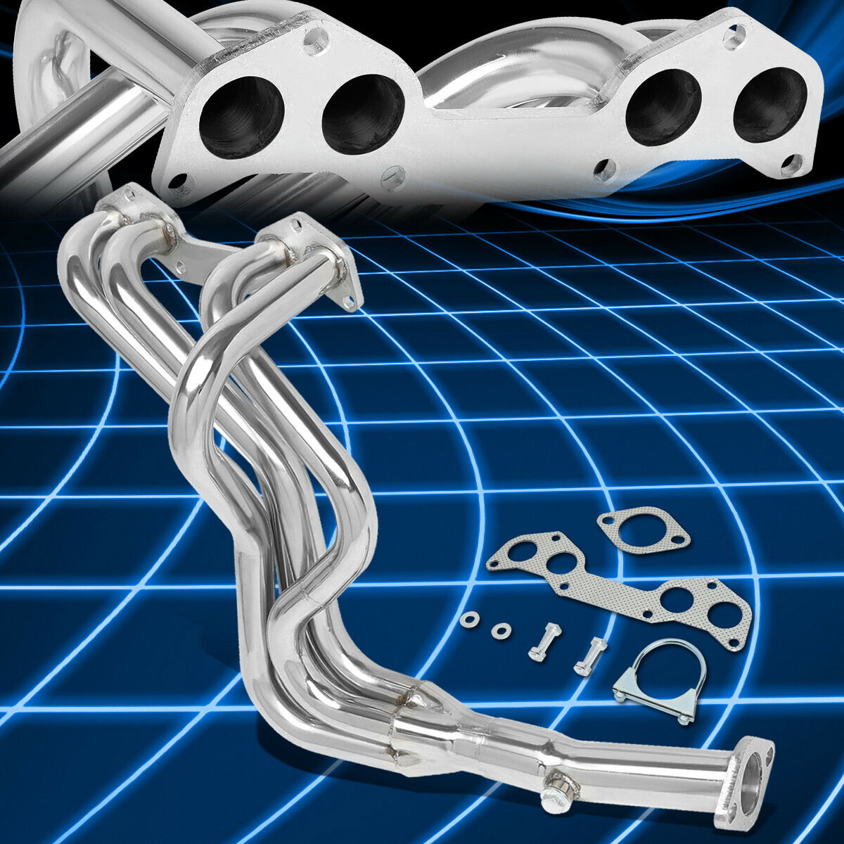 For 86-93 Mazda B2000 2.0L FE/B2200 2.2L F2 MT SS Header Polished Exhaust+Pipe