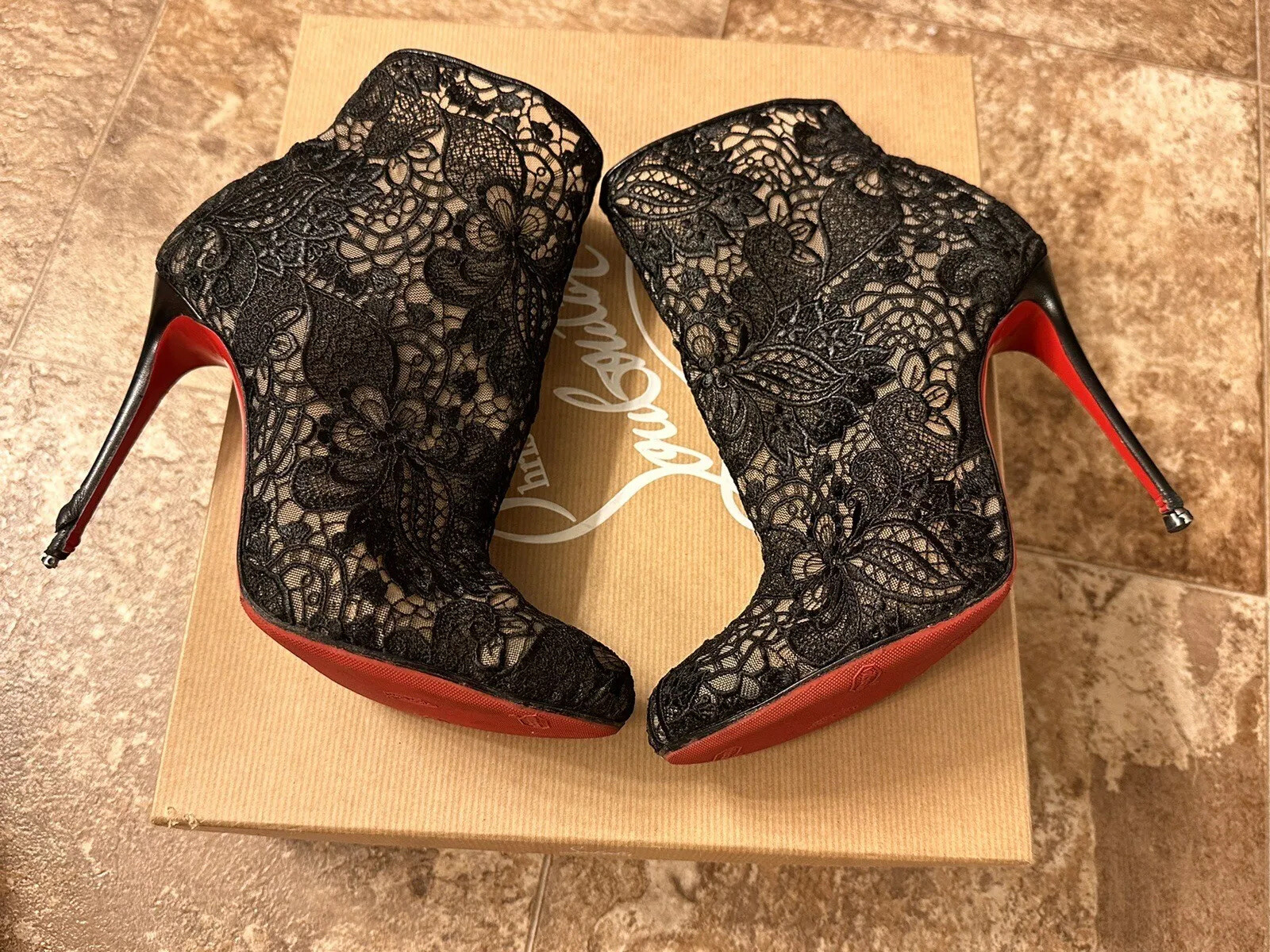 Christian Loubitin Miss Tennis Ankle Boot Black Lace Gem