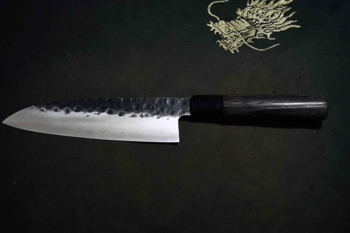 Japanese Kitchen Knife Molybdenum Stainless Black Tsuchime Santoku 170mm 4389 - Picture 5 of 11