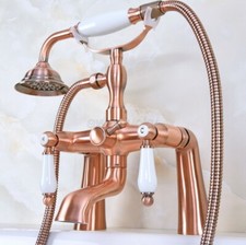 Antique Red Copper Deck Mount Clawfoot Tub Faucet With Hand Shower Sprayer