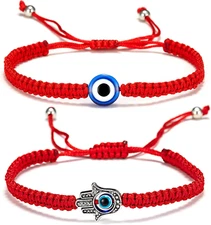Evil Eye Bracelets for Women, 2Pcs Adjustable Red String, 7 Knots Braided Lucky 
